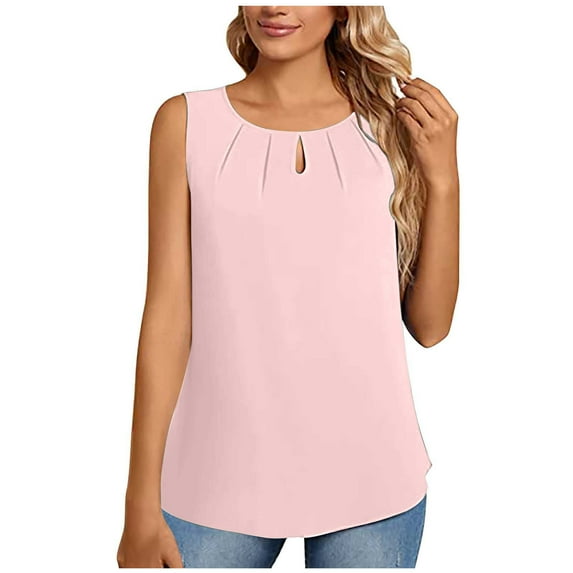 Giftesty Summer Tops for Women Fashion Women Causal Round Neck Solid Color Blouse Sleeveless Elegant T-Shirt Summer Tank Tops