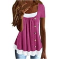 thumbnail image 1 of Giftesty Summer Tops for Women Womens Summer Casual Solid Color Round Neck Short Sleeve Tops Loose Blouses, 1 of 1