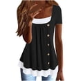 thumbnail image 1 of Giftesty Summer Tops for Women Womens Summer Casual Solid Color Round Neck Short Sleeve Tops Loose Blouses, 1 of 6