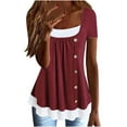 thumbnail image 1 of Giftesty Summer Tops for Women Womens Summer Casual Solid Color Round Neck Short Sleeve Tops Loose Blouses, 1 of 6