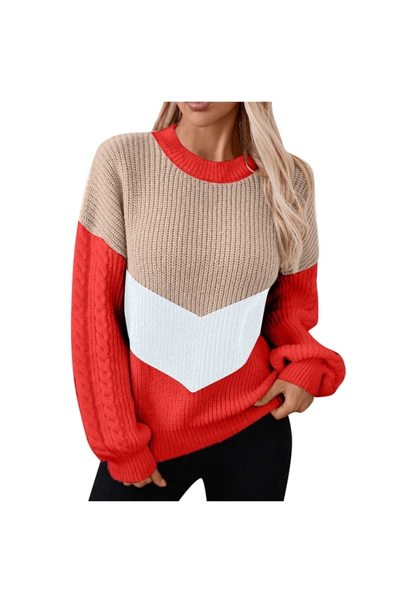 Sweaters for Women Plus Size Women's Casual Round Neck Long Sleeve Sweater Knitted Stripe Loose Blouse Tops