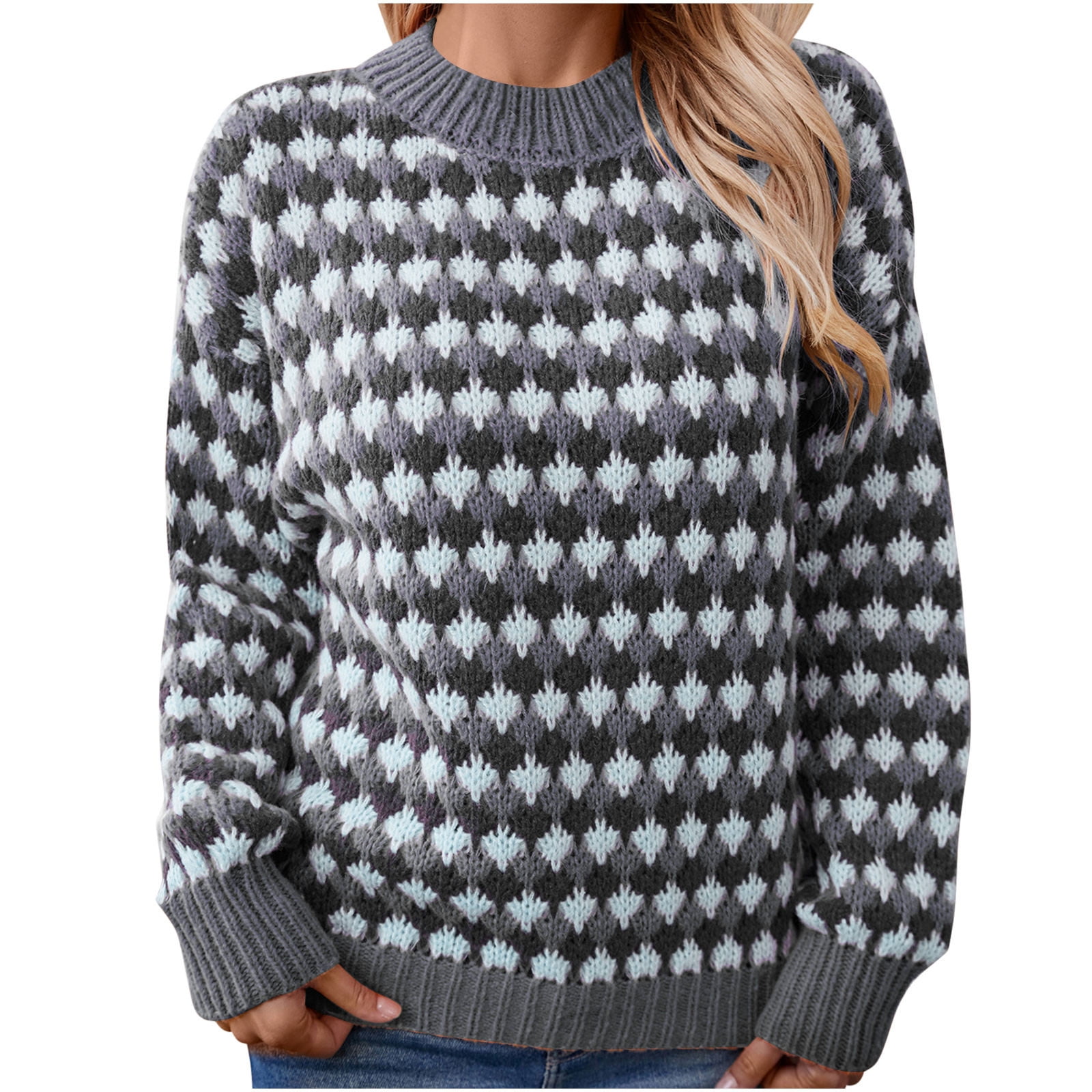 Plus Size Striped Round Neck Long Sleeve Sweater main image 0