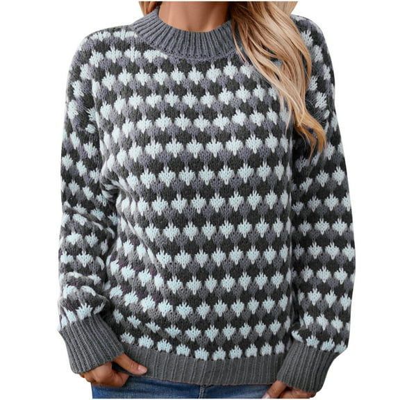 Giftesty Sweaters for Women Plus Size Women's Casual Round Neck Long Sleeve Sweater Knitted Stripe Loose Blouse Tops