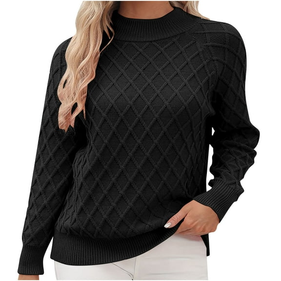 Giftesty Sweaters for Women Plus Size Women's Long Sleeved Loose Solid Color Round Neck Pullover Knitted Sweater