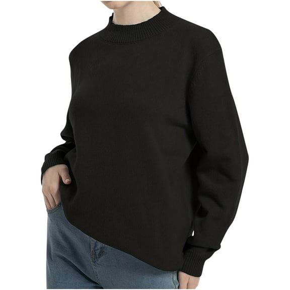 Giftesty Sweaters for Women Plus Size Women's Long Sleeved Loose Solid Color Round Neck Pullover Knitted Sweater