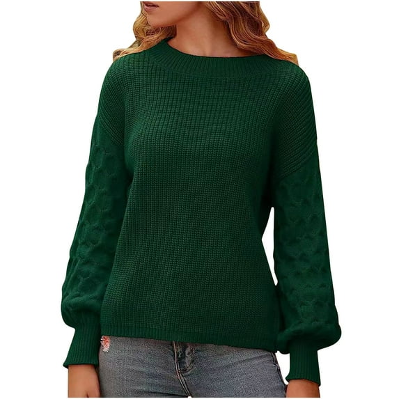 Giftesty Sweaters for Women Plus Size Women's Long Sleeved Loose Solid Color Round Neck Pullover Knitted Sweater