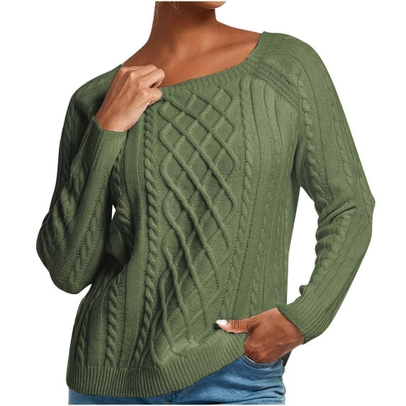 Giftesty Sweaters for Women Plus Size Women's Long Sleeved Loose Solid Color Round Neck Pullover Knitted Sweater