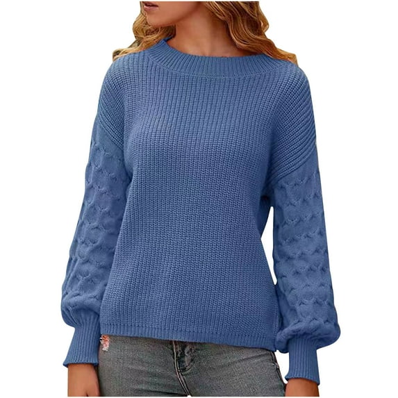 Giftesty Sweaters for Women Plus Size Women's Long Sleeved Loose Solid Color Round Neck Pullover Knitted Sweater