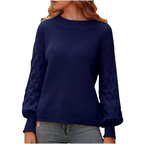 Giftesty Sweaters for Women Plus Size Women's Long Sleeved Loose Solid Color Round Neck Pullover Knitted Sweater