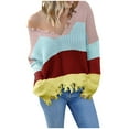 thumbnail image 1 of Giftesty Sweaters for Women Plus Size Womens Casual Patchwork V-Neck Sweater Tops, 1 of 7
