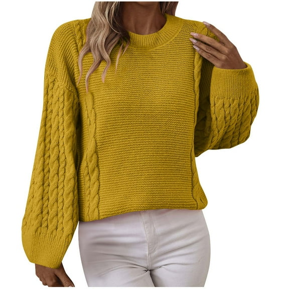 Giftesty Sweaters for Women Plus Size Womens Casual Solid Long Sleeved Sweater Tops