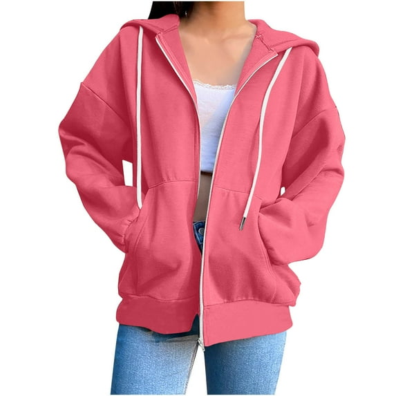 Giftesty Sweatshirts for Women Zipper Front Long Sleeve Hoodied Sweatshirt with Pockets Jacket