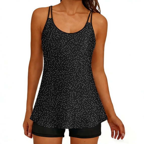 Giftesty Swimsuit Women Two Piece Tankini Sleeveless Printing Swimsuits Push-Up Padded Swimwear Sheer Ruched Skir Bikini Swimsuit Sets