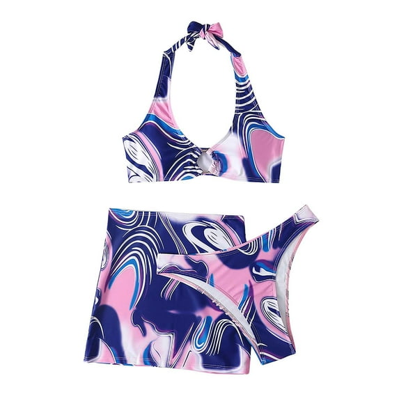 Giftesty Swimsuits for Women Clearance,Ladies Three-piece Bikini Three-piece Short Skirt with Chest Pad without Underwire