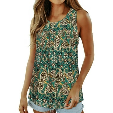 Giftesty Tank Tops for Women Clearance Ms. Europe and The United States Summer Printing Round Neck Undershirt Sleeveless T-shirt Casual Loose Drawstring Shirt Female