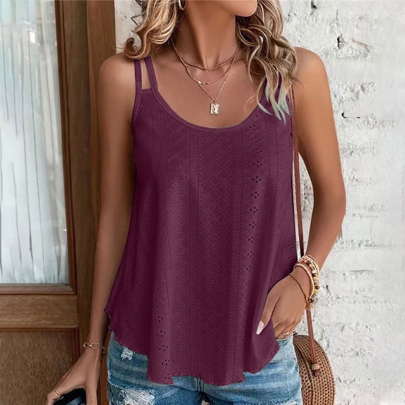 Giftesty Tank Tops for Women 2024 Women's New Tank Top Round Neck Solid Color Casual Fashion Top