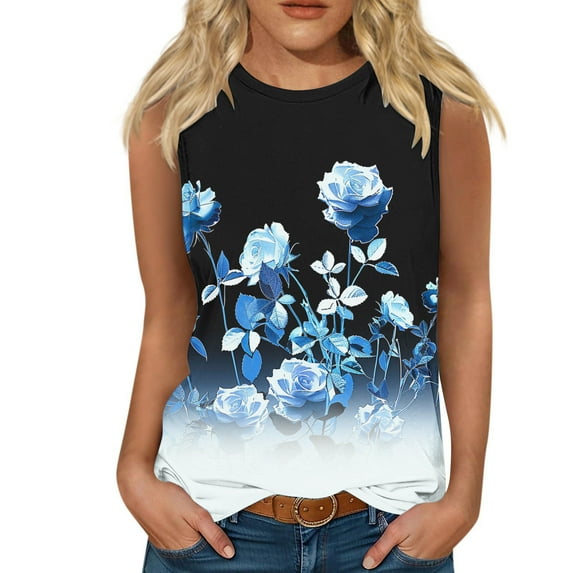 Giftesty Tank Tops for Women Fashion Women Sleeveless Printed Garment Comfortable Breathable V-Neck Blouses Tops