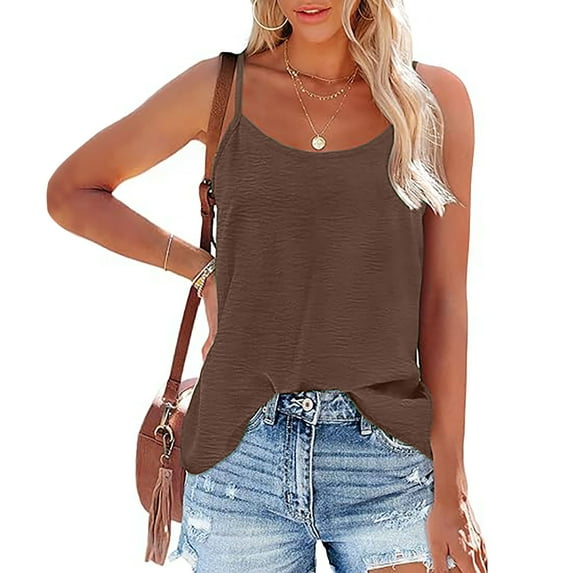 Giftesty Tank Tops for Women Summer Women Solid Color Round Neck Sleeveless Casual Tee Tops Tank