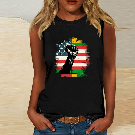 Giftesty Tank Tops for Women Casual Independence Day Sleeveless Round Neck Top