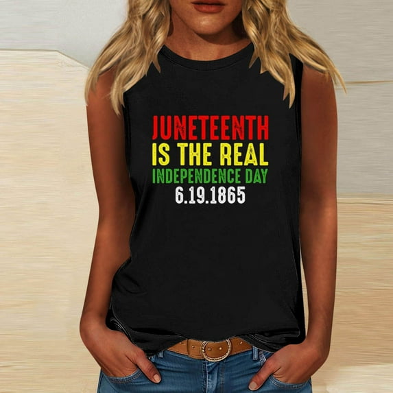 Giftesty Tank Tops for Women Clearance Women's Casual Independence Day Sleeveless Round Neck Top