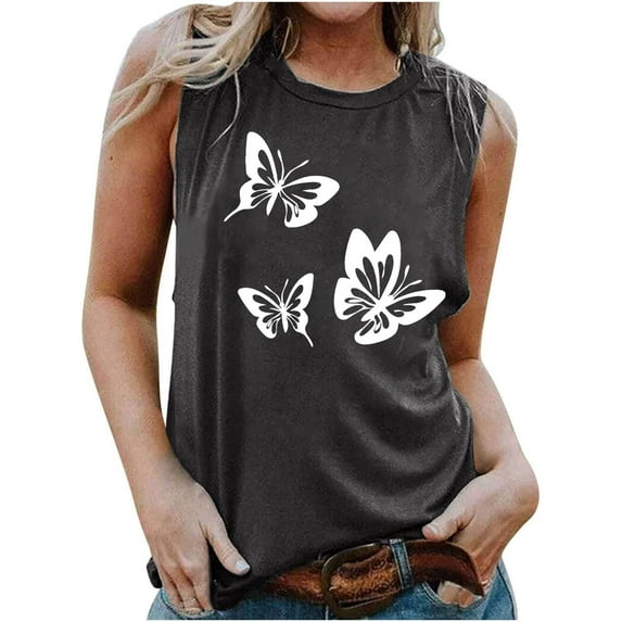 Giftesty Tank Tops for Women Fashion Casual Printed Sleeveless Blouse Round Neck Sexy Slim Pullover Tops