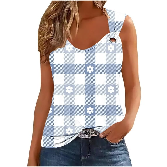 Giftesty Tank Tops for Women Fashionable Sleeveless Casual Printing Metal Round Neck Shirts Blouses Tops Tank