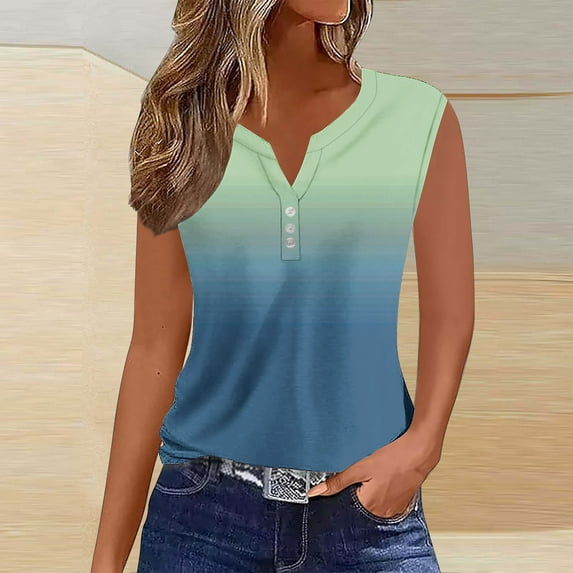 Giftesty Tank Tops for Women Printed V-Neck Sports Tops for Outer Wear Bottoming Slim Sleeveless Tops