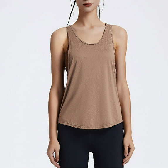 Giftesty Tank Tops for Women Clearance Women's Round Neck Solid Color Sleeveless T-shirt Tank Top Sports Tank Top Top Round Neck Tank Top