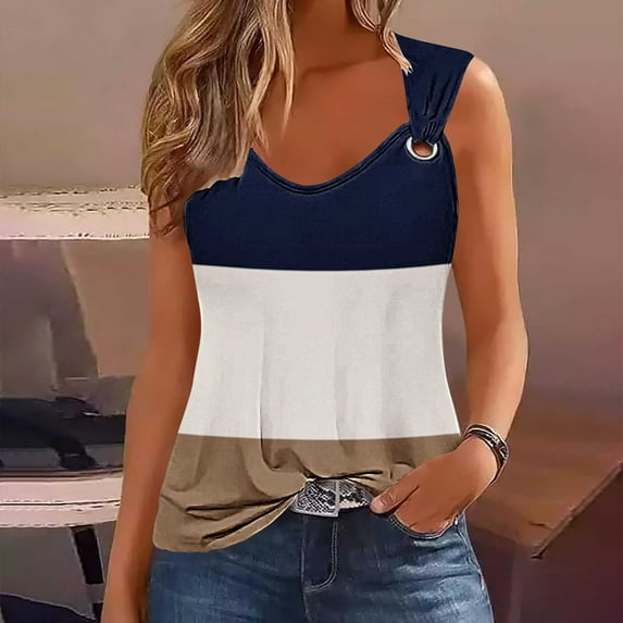 Giftesty Tank Tops for Women Sexy Fashionable Casual Printed Camisole Metal Round Neck Top Blouse