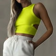 thumbnail image 1 of Giftesty Tank Tops for Women Summer Sports Short Solid Color Navel-Baring Hollow Sleeveless Knitted Round Neck Tops, 1 of 6