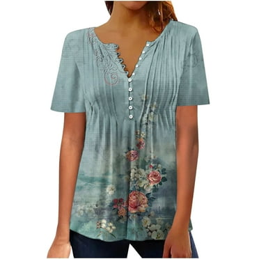 Giftesty Tops for Women Clearance Women Fashion Casual Print Round Neck Loose Short Sleeve T-Shirt Top Blouse Pullover