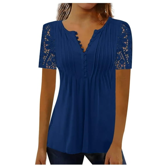 Giftesty Tops for Women Women Fashion Solid V-Neck Summer Ruffle Sleeve Shirt Loose Fit Casual