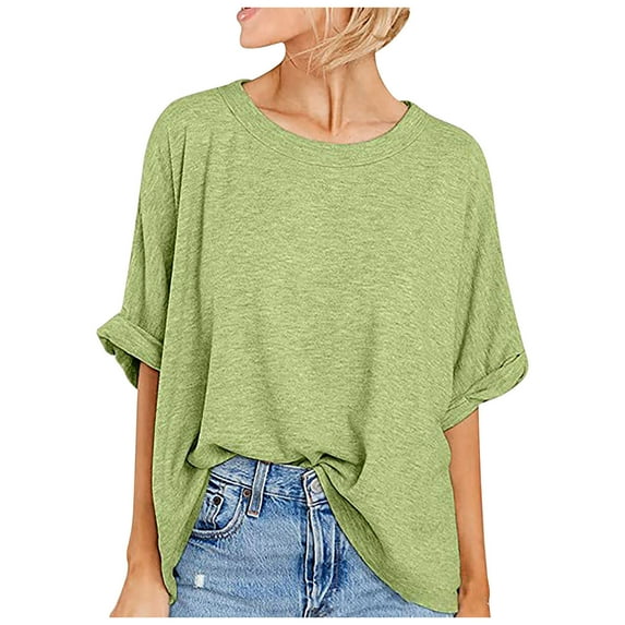 Giftesty Tops for Women Clearance Women Oversized T-Shirt Summer Casual Loose Fit 5/4 Sleeve Short Sleeve Solid Macaron Color Loose Tee Tops