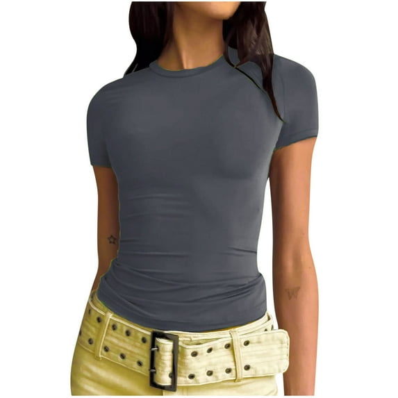 Giftesty Tops for Women Clearance Women's Short Sleeve Solid Color Basics Crewneck Casual Top Pullover T-Shirt
