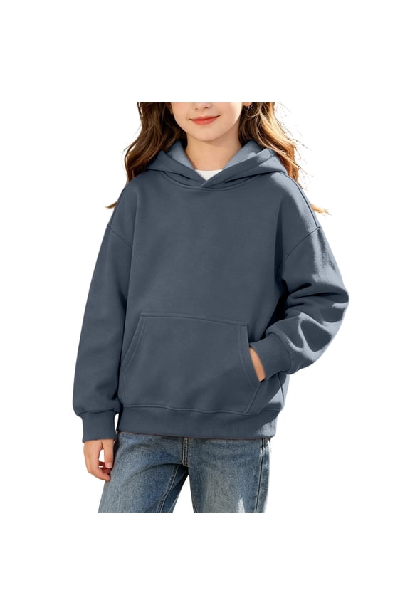 Unisex Kids Solid Color Pullover Hoodie, Long Sleeve Cotton Crew Neck Hooded Sweatshirt with Front Kangaroo Pocket for Boys Girls Ages 18 Months-15 Years