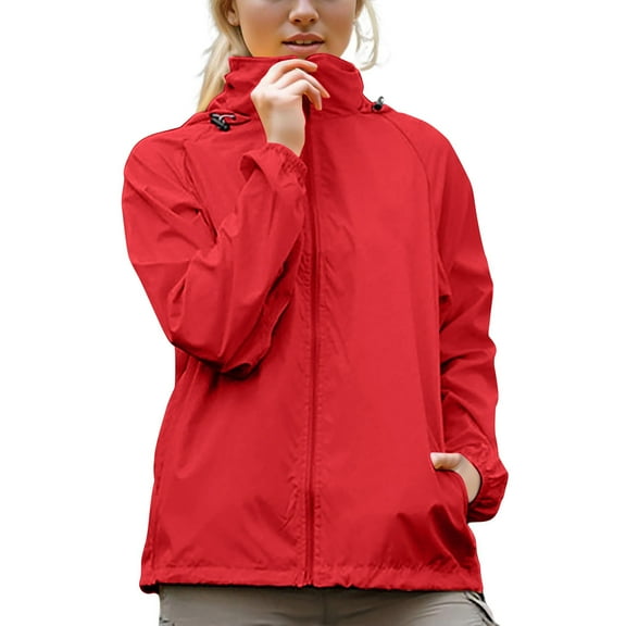 Giftesty Windbreaker Jacket for Women with Hood,Rain Sun Lightweight Hoodie Waterproof Raincoats with Storage Bag