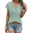 thumbnail image 1 of Giftesty Women Casual Patchwork Lace Solid Short Sleeve V-Neck Tops, 1 of 6
