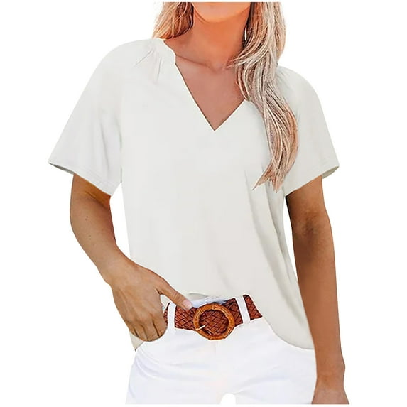 Giftesty Women Casual Solid Pullover V-Neck Short Sleeve T-Shirt Tops Blouse