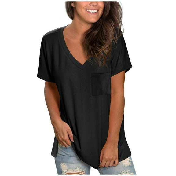 Giftesty Women Casual Solid Pullover V-Neck Short Sleeve T-Shirt Tops Blouse