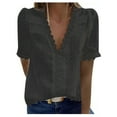 thumbnail image 1 of Giftesty Women Casual Solid Short Sleeve V-Neck Lace T-Shirt Blouse Tops, 1 of 5