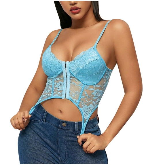 Giftesty Women Fashion Solid T-Shirt Sleeveless Blouse V-Neck Casual Lace Tops Camisoles Light Blue M