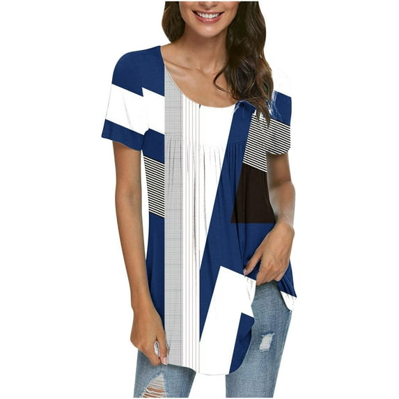 Giftesty Women Printed Casual Round Neck Short Sleeve Loose T-Shirt Blouse Tops