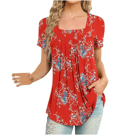 Giftesty Women Printed Casual V-Neck Short Sleeve Loose T-Shirt Blouse Tops