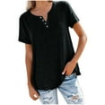 thumbnail image 1 of Giftesty Women Solid Color V-Neck Button T-Shirt Tops Short Sleeve Loose Blouse, 1 of 4