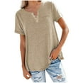 thumbnail image 1 of Giftesty Womens Plus Size Women Solid Color V-Neck Button T-Shirt Tops Short Sleeve Loose Blouse, 1 of 4