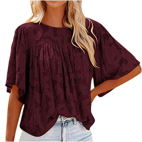 Giftesty Women Summer Flare Sleeve Three Quarter Floral Lace Office Lady Blouse Tops
