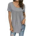 thumbnail image 1 of Giftesty Women Summer Solid Pleated Round-Neck Blouses Loose Short Sleeve Tops T-Shirt, 1 of 6