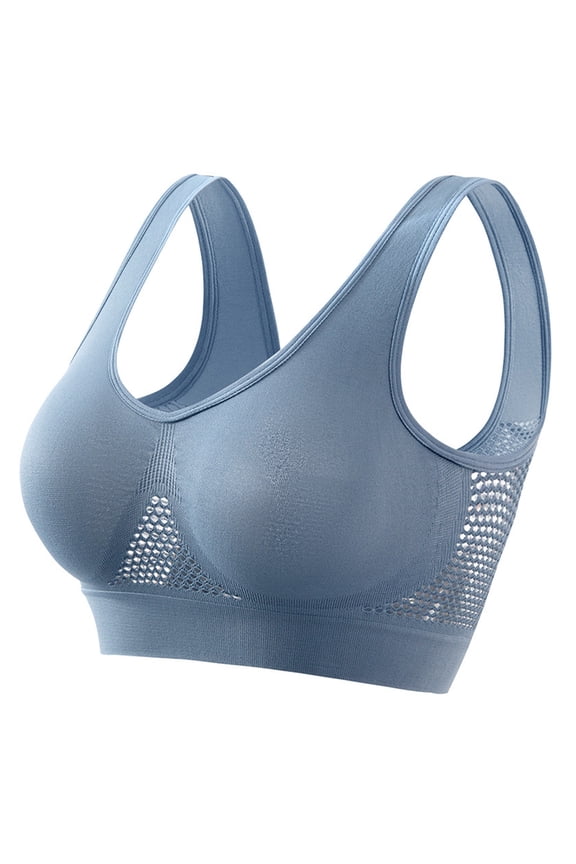 Women Wirefree Seamless Sports Bra, Breathable Mesh Side Yoga Bra with Removable Pads, Comfort V-Neck Workout Athletic Bra Sizes Available