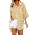 thumbnail image 1 of Giftesty Women's 3/4 Sleeve Tops Fashion Solid Button Shirt Female V-Neck Loose T-Shirt Blouse, 1 of 5
