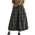 thumbnail image 1 of Giftesty Women's Autumn Winter Wool Blend Plaid Elastic High Waist A-Line Midi Skirt for Daily Casual Wear, 1 of 9